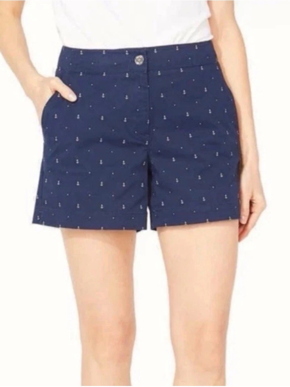 Nautica Women’s 8 Navy Blue Anchor Shorts 97% Cotton Nautical Coastal Preppy